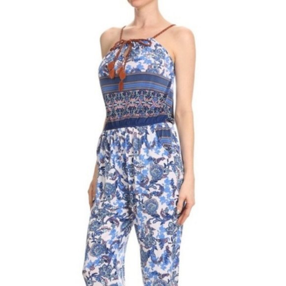 Pants - Beach Yoga Palazzo Lounge Jumpsuit Blue